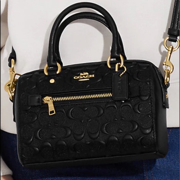 NWT COACH MINI ROWAN CROSSBODY IN SIGNATURE LEATHER GOLD/BLACK SHOULDER BAG - Picture 6 of 6